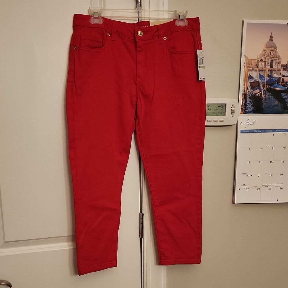 Michael Kors "Izzy" Cropped Skinny Jeans In "True Red" Size 8 NWT